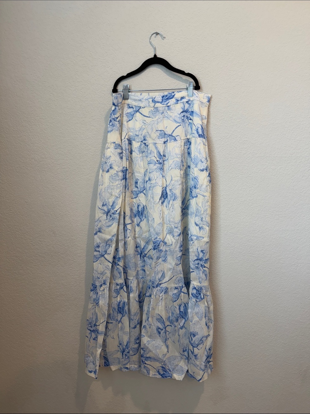 Maje Blue and Cream Floral Maxi Skirt